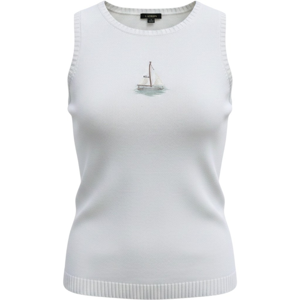 Lauren Ralph Lauren Sweater Vest Womens 2X White Sailboat Knit Nautical Preppy
